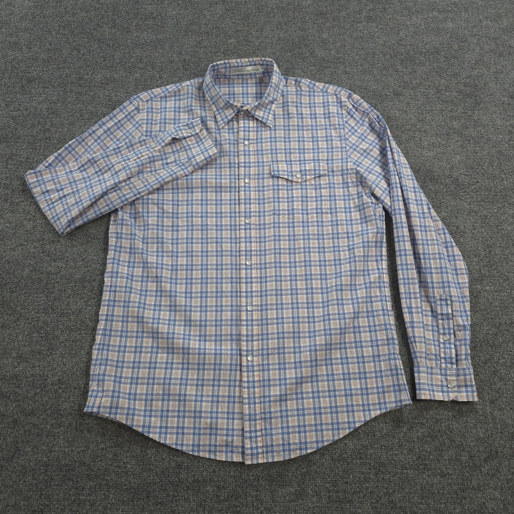 Criquet Shirt Mens Large Blue Plaid Performance Pearl Snap Casual Outdoors Golf - Picture 2 of 10